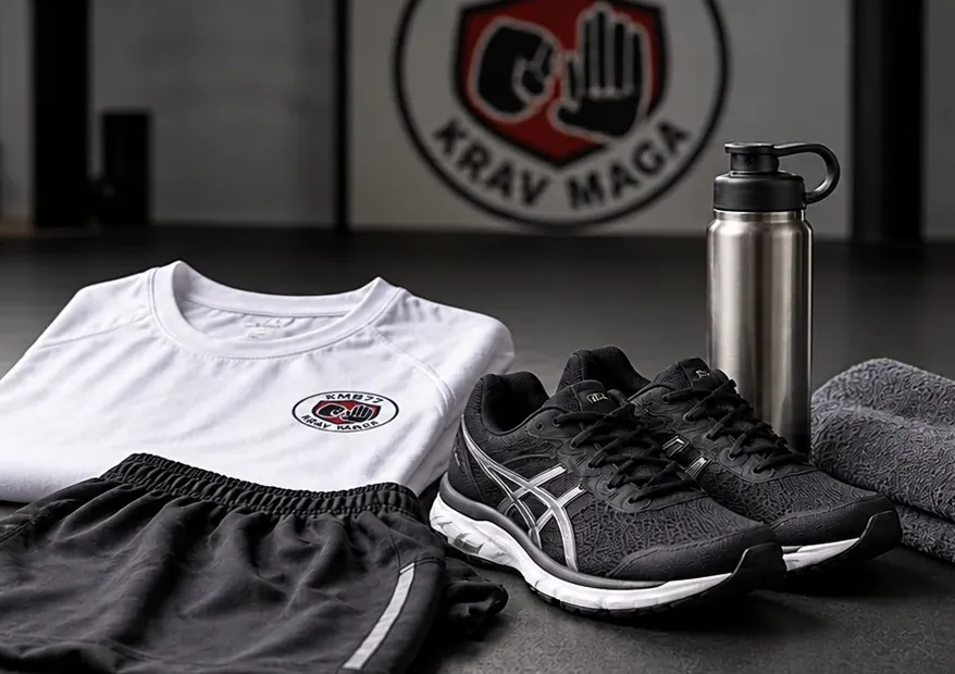 Tenue de sport, baskets et gourde pour un premier cours de Krav Maga